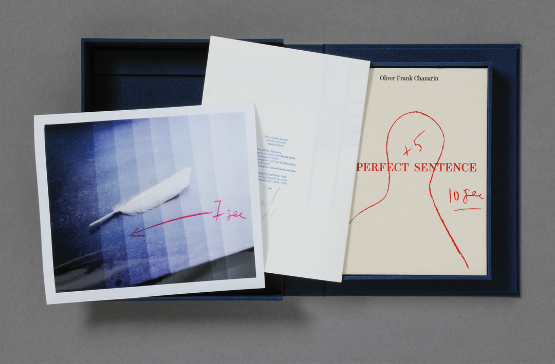 Oliver Frank Chanarin – A Perfect Sentence Special Edition, unique, handprinted and annotated by the artist. Broomberg and Chanarin. Loose joints.