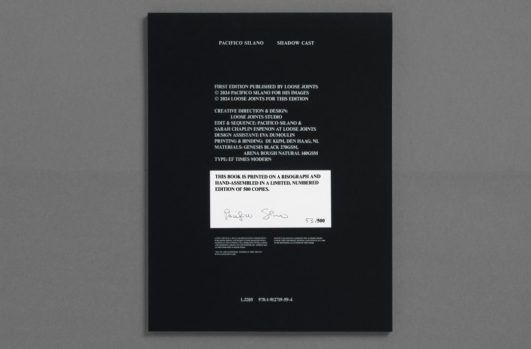 Pacifico Silano – Shadow Cast artist book published by Loose Joints. Handmade Edition for sale